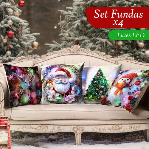 🎄 Set Fundas Navideñas con Luces LED X 3 lleva 1 GRATIS 🎄