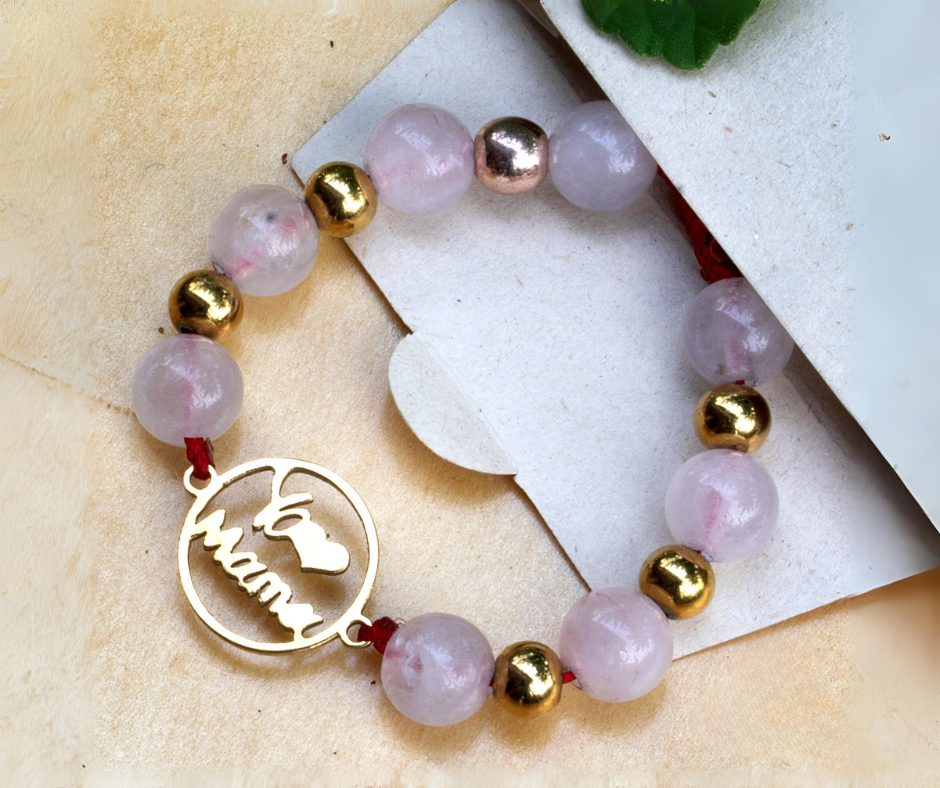 💕Pulsera de Cuarzo Rosa: Yo ♥️ a mamá 🎁