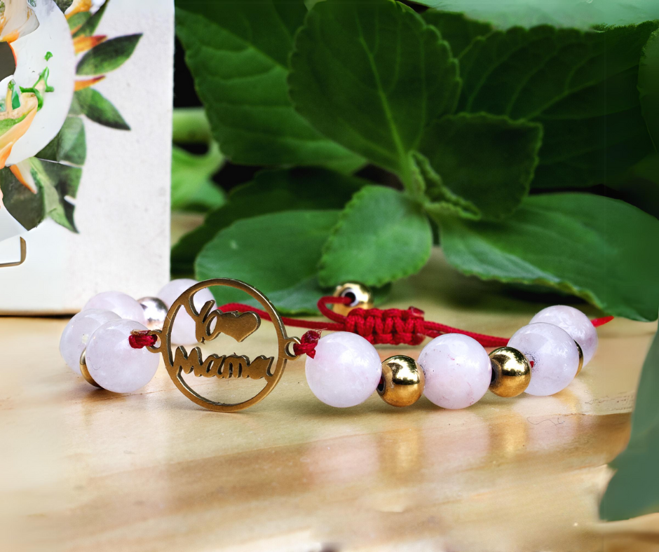 💕Pulsera de Cuarzo Rosa: Yo ♥️ a mamá 🎁